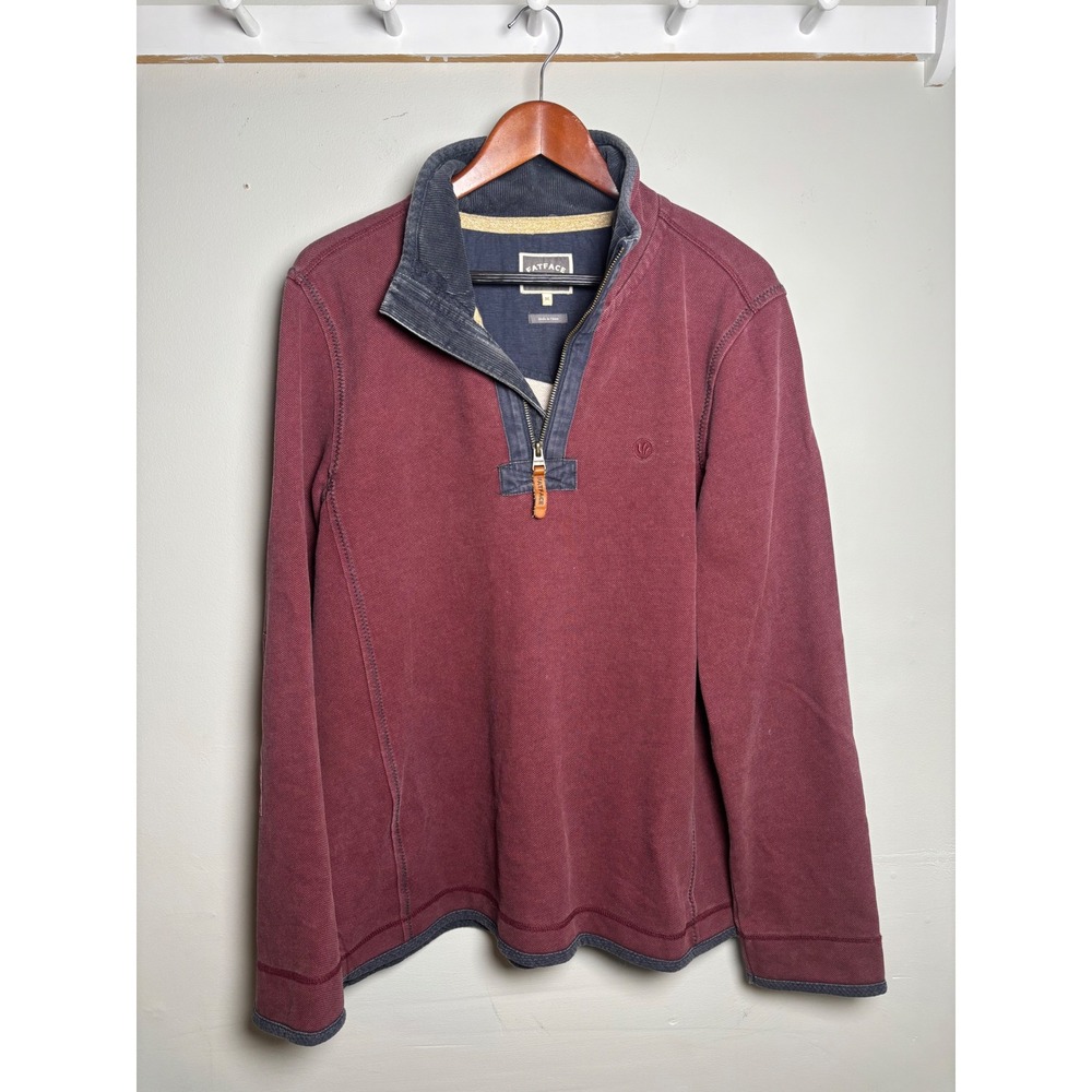 FatFace Quarter Zip Sweatshirt Men's M Cranberry Elbow Patch Heritage